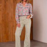 Jean Wide Flare Pépita Tilleul