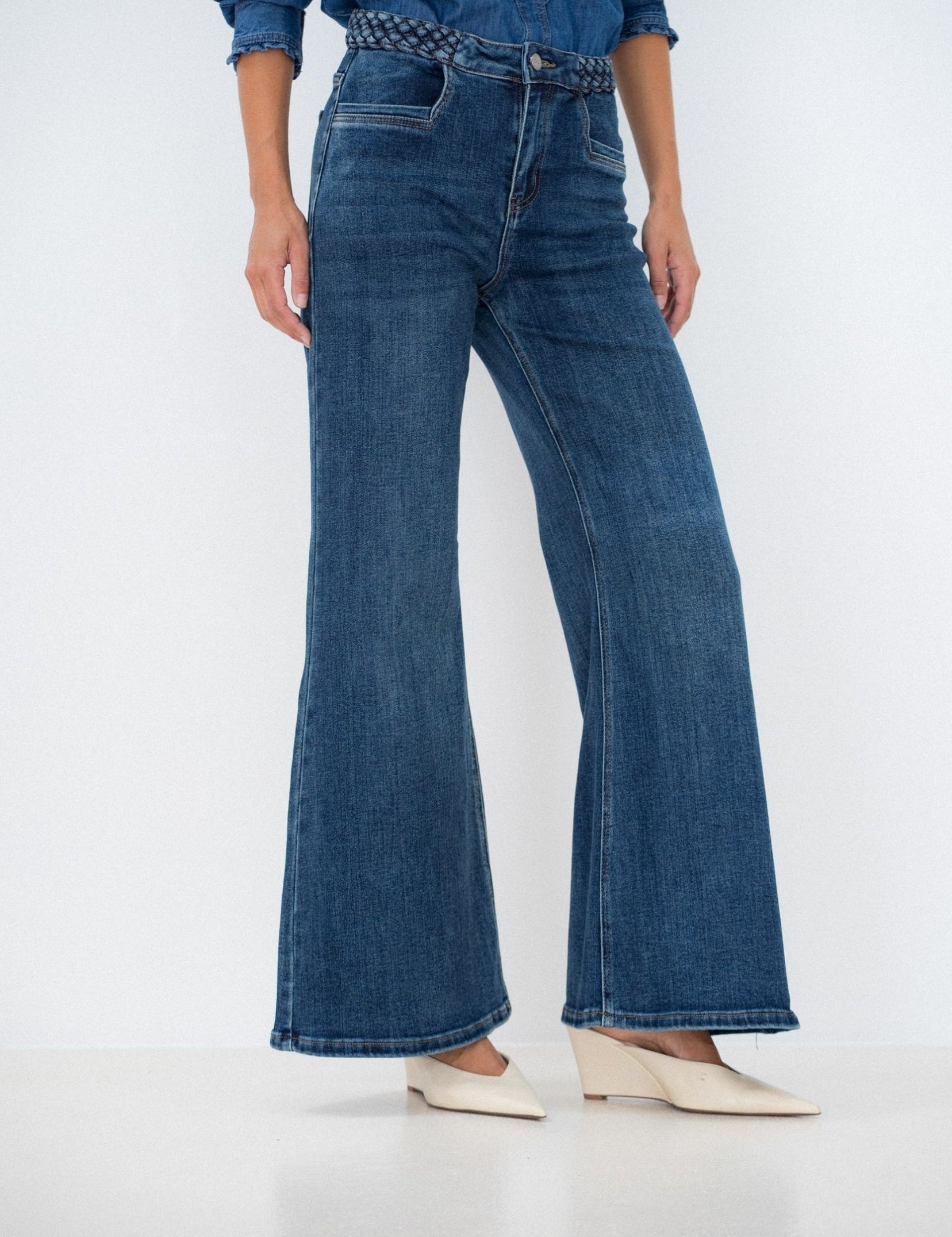 Jean Wide Flare Lorence Bleu Délavé