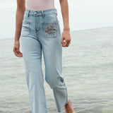 Jean Wide Flora Bleu Clair