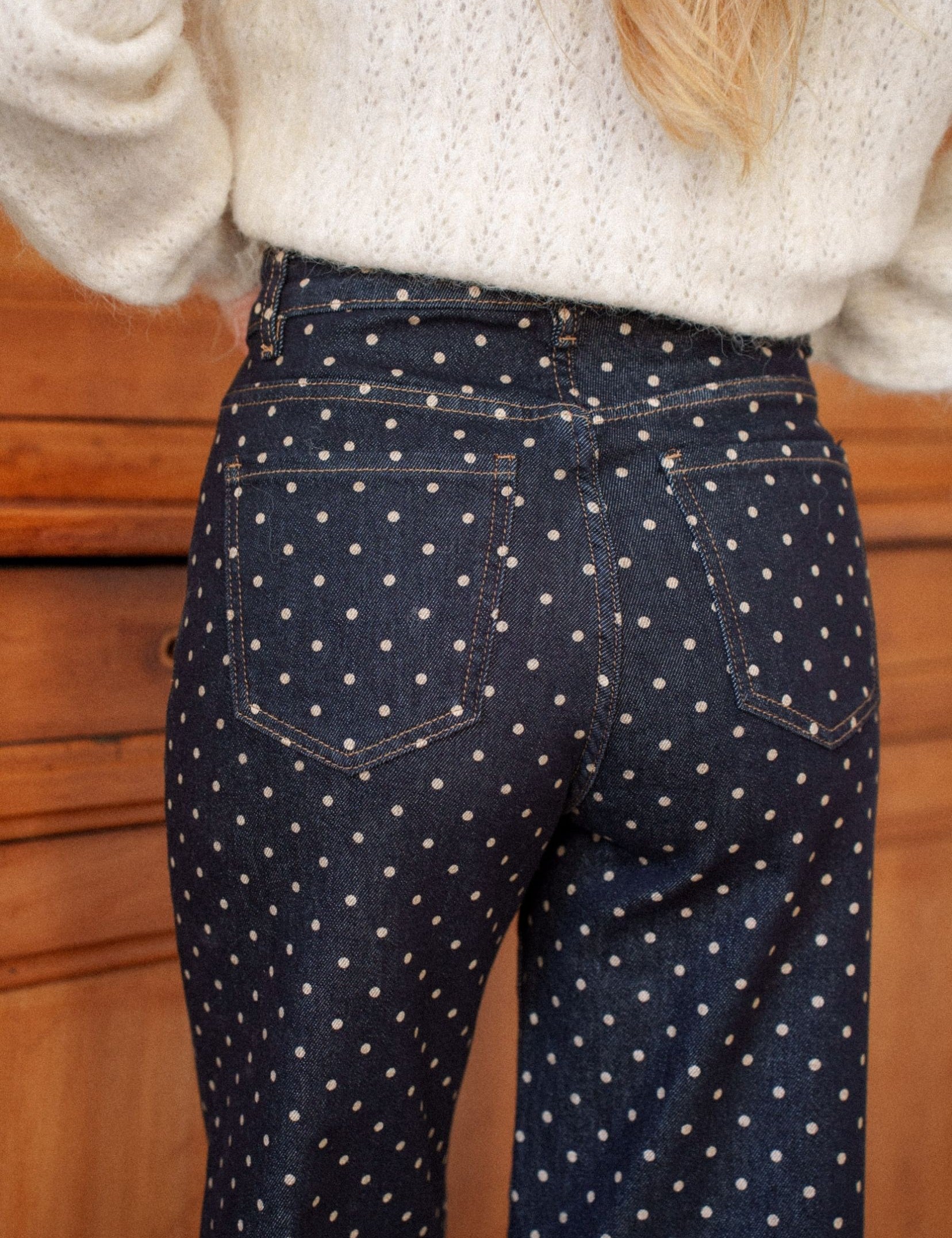Jean Wide Vivienne à Pois Bleu Brut