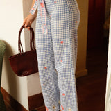 Pantalon Wide Bluette Vichy Bleu