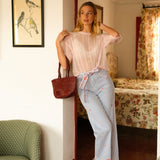 Pantalon Wide Bluette Vichy Bleu